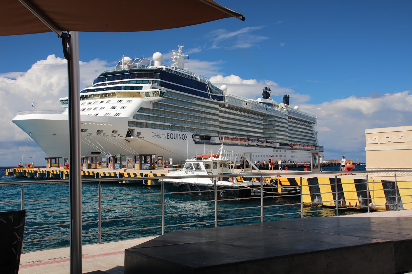 View of the ship from a port restaurant in Cozumel