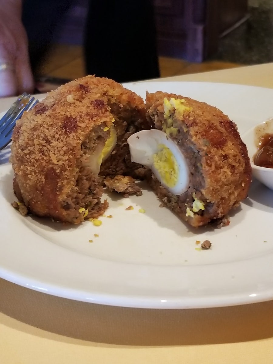 Scotch egg at the British pub meal in Crown Grill.