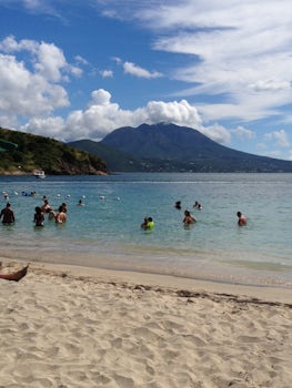 The view of Nevis Peak from Cockleshell Beach on St. Kitts.