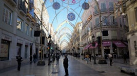 Main city center street decorated for Christmas in Malaga