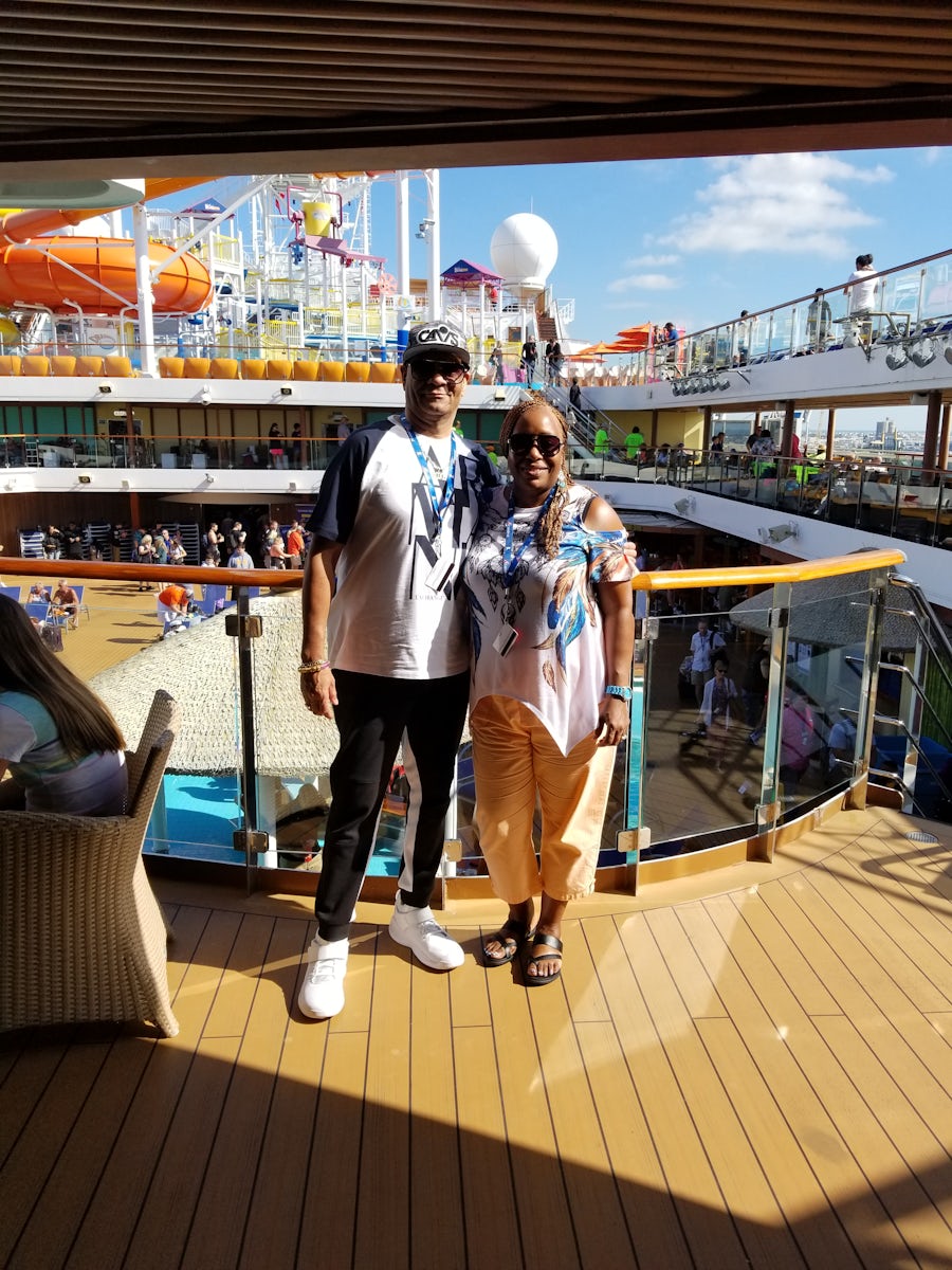 On the Lido deck on the first day waiting for the sail a way party.