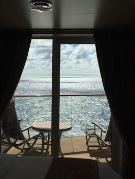 View of sea from inside our cabin.
