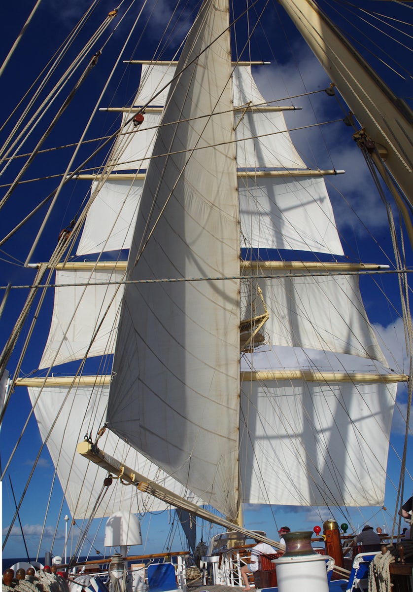 Star Flyer sails unfurled as we depart Grenada.