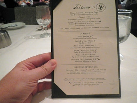 One of the many dessert menus we got in the main dining room of Allure of t