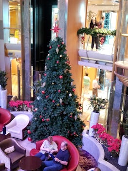 Christmas tree unlit in main area on deck 4