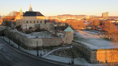 The Akershus Fortress in Oslo, seen in the late afternoon light from the top of the ship, provided an interesting view from our balcony.