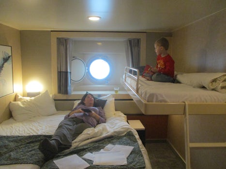My husband and son getting settled into the cabin.