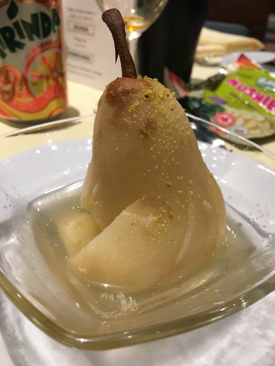This is my dessert... poached pear.... served cold although it said “poached”....