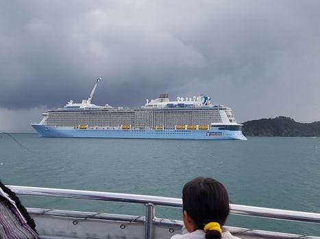 Ovation of the Seas, moored at Bay of Islands, NZ. The weather on Jan 1 201