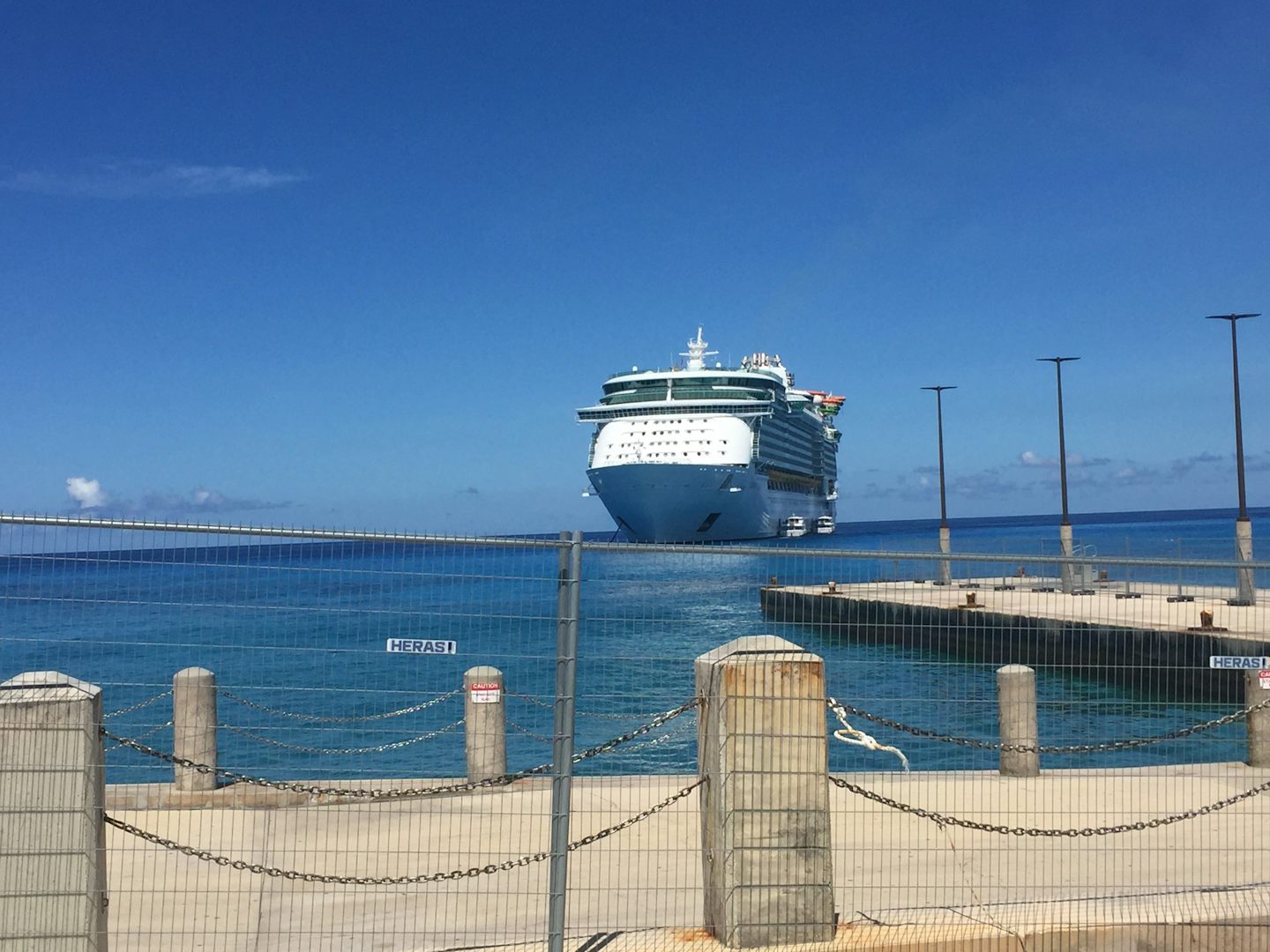 View of the ship from the dock in the Cayman Islands. This is a port we ten