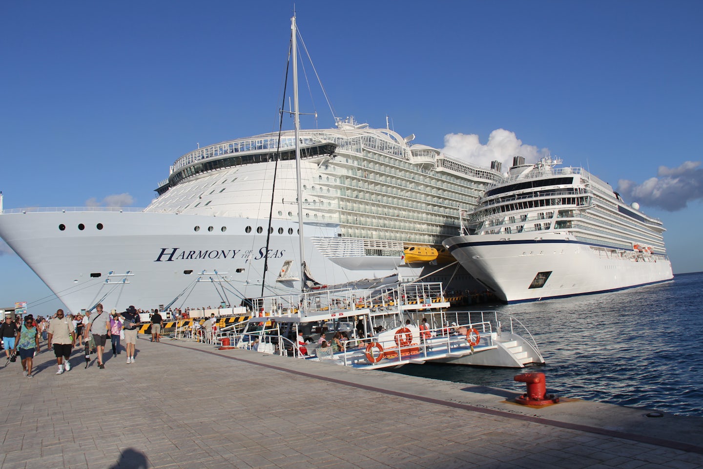 Size matters.  Harmony of the Seas docked at Cozumel next to another cruise