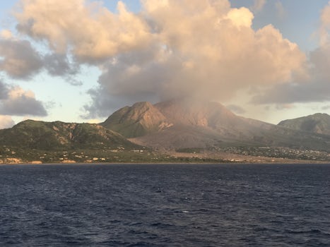 Volcano on Montserrat.  Note the lava flow