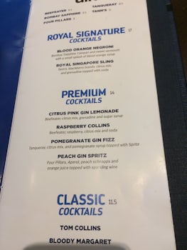 Sample from drinks menu