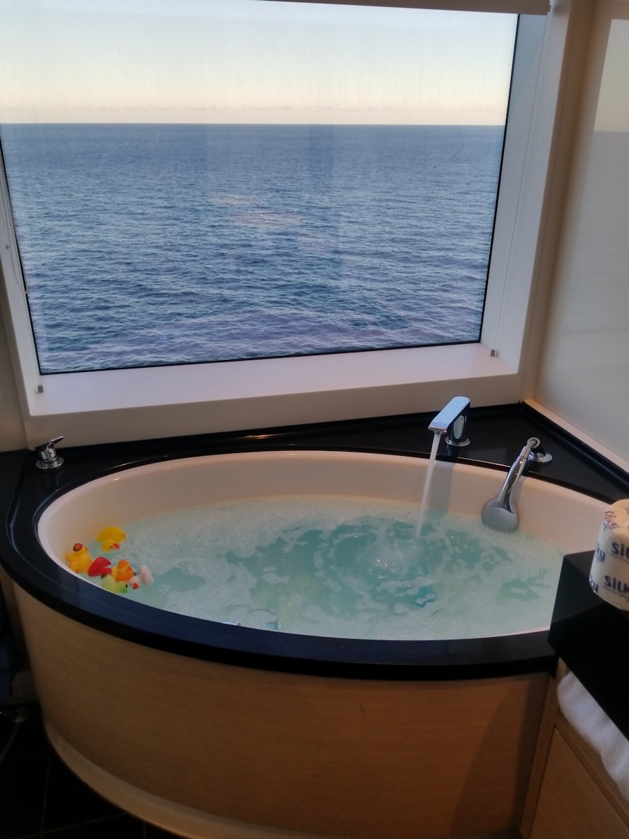 i dont know why the.pics upload.crooked but this.was our bathtub
omg...simply beautiful

overlooking the ocean

the rooms were so incredible..David our room steward was outstanding. .and the hotel.director ..so.dedicated, and kind  Haven15110