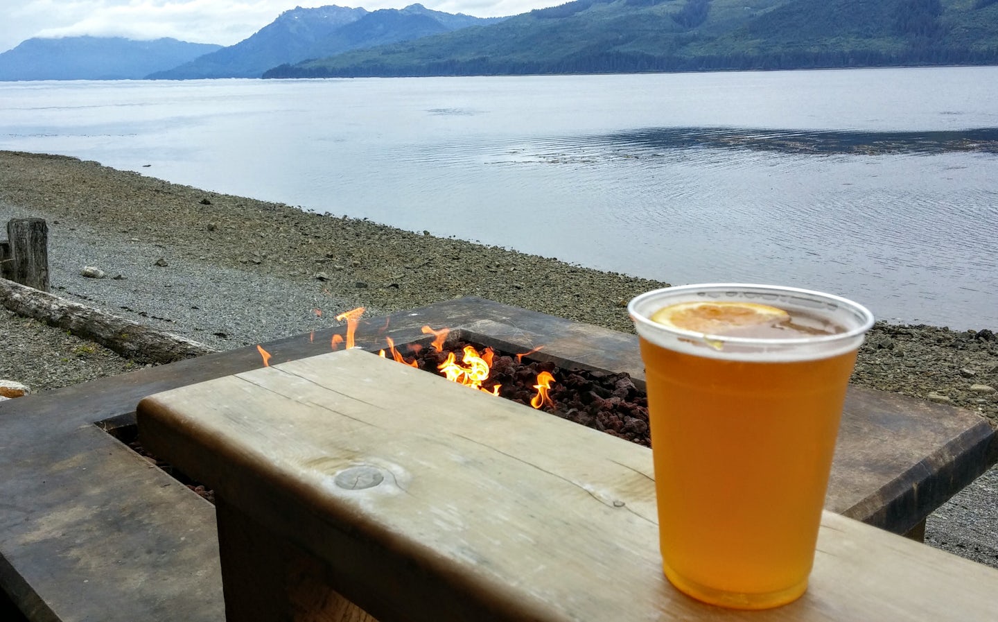 Enjoying a beer in Icy Strait