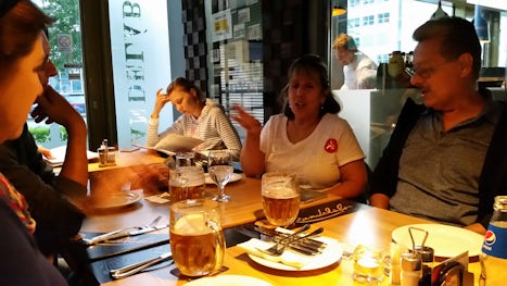 Café  near the hotel in Prague with fellow ship mates
