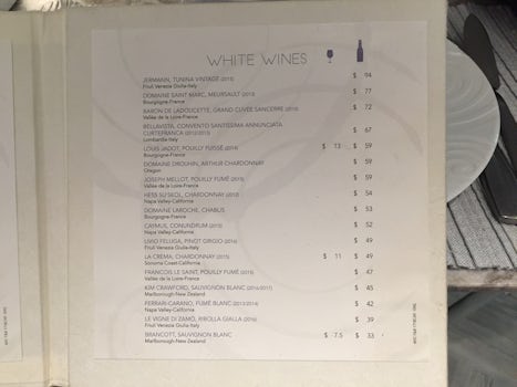 Wine options at the Ocean Cay Restaurant