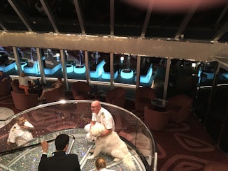 Captain Scala on Swarovski steps in Yacht Club.