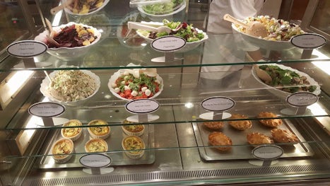 Another sampling of offerings at the Cafe. A fine selection of salads, pot pies, meat pies, and paninis. They do warm the pies and paninis. A word of advice, it does get quite busy there, especially on sea days