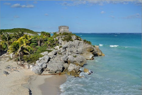 The beach is below the Ruins, with "El Castillo" perched at the top of a 40 foot cliff. It is accessible by a pretty steep staircase, but once you get to the beach at the bottom and take in the vista, it is absolutely breathtaking. I love the Caribbean for its beaches, so I wanted to show you this amazing beach first