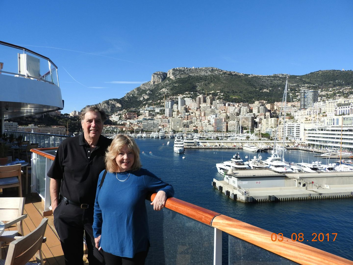 Sandy and Connie Wolfinger on the deck of the Viking Sea shortly after arri