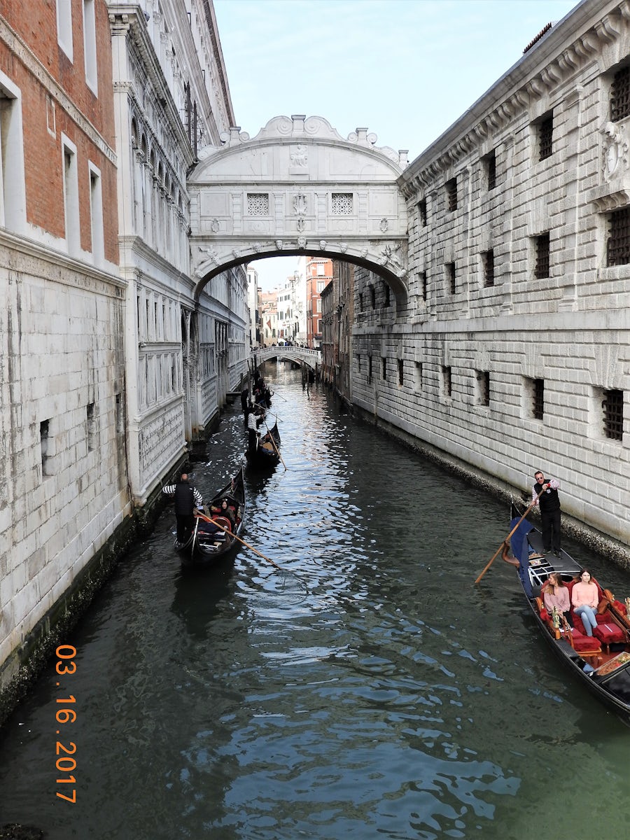 The "Bridge of Sighs" in Venice, Italy. Prisoners were lead from the courtroom over this bridge to the jail cells. The small windows on the bridge offered some their last look at daylight.