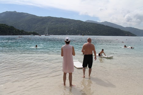 Getting our feet wet at the beach at Labadee.