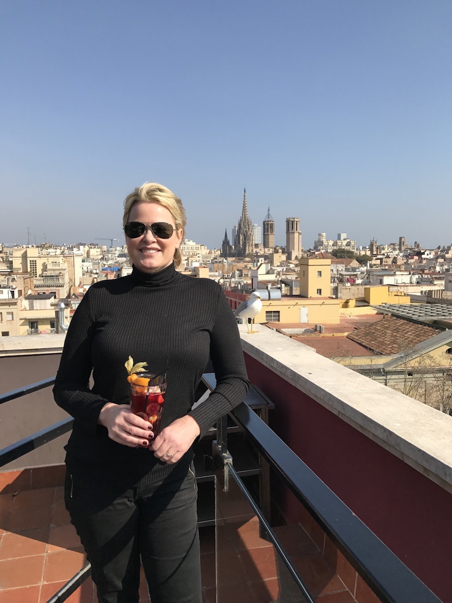 Enjoying a sangria on a Barcelona rooftop lounge!