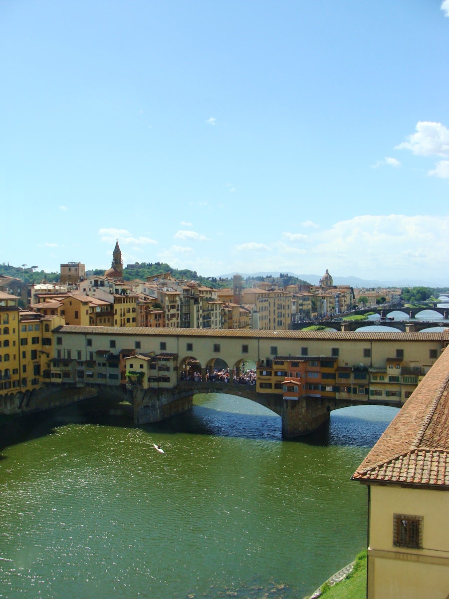 View of the Ponte de Vecchio from the Uffizi Galleria in Florence
