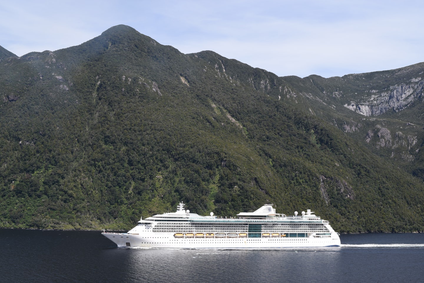 Passing Radiance of the Seas in Doubtful sound, Fiordland NZ.