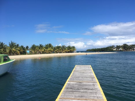 View from Placencia dock at Harvest Caye after taking the ferry.
