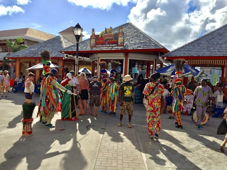 Colourful dancers in St Kitts port area.