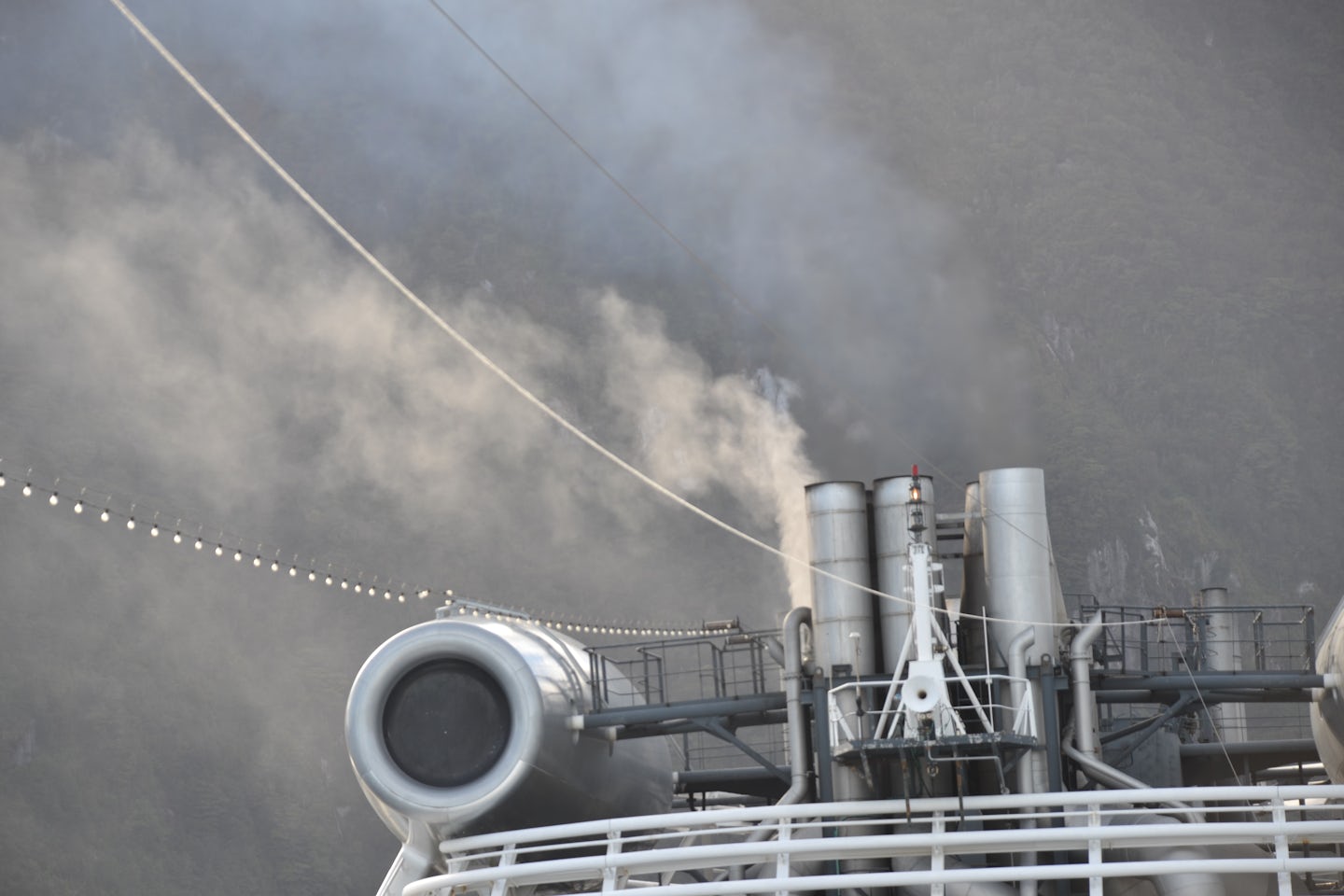 Smoke emitting from funnels