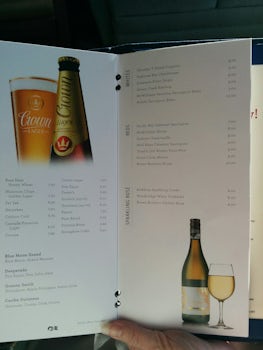 Part of the drinks menu on Golden Princess