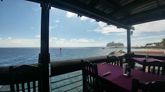 This is a photo of the boat from a restaurant in Curacao