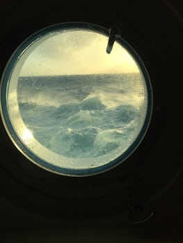 A view from our porthole on a rough sea day.