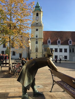 My Napoleonic soldier waiting at a bench in the square in Bratslavia. Loved