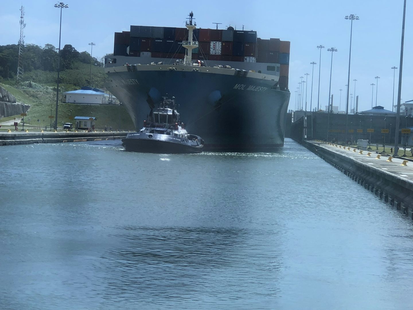 Driving across a gate in the new Gatun Locks as a super tanker was coming i