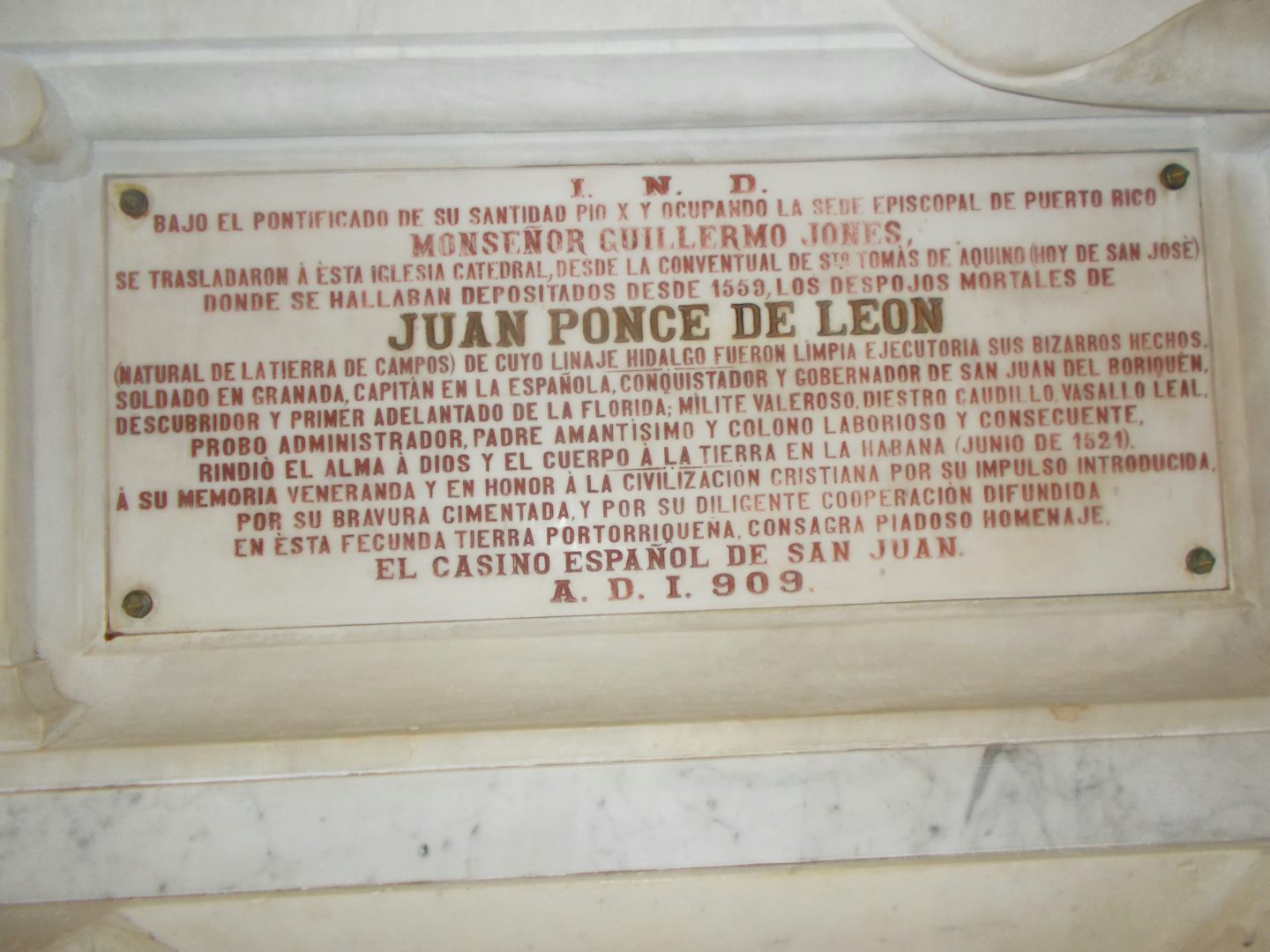 Puerto Rico. The tomb of Ponce de Leon (fountain of youth guy) in the 2nd o