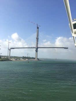The building of the French Bridge exiting the canal on the Atlantic side.