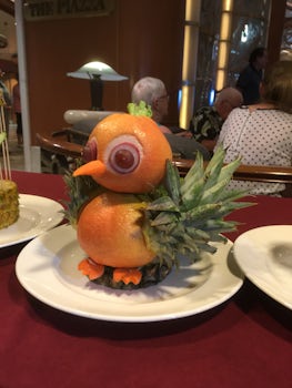 A demonstration of fruit and vegetable carving resulted in this lovely bird