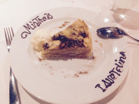 Dessert in the Mistral's with guest's name written on the plate.