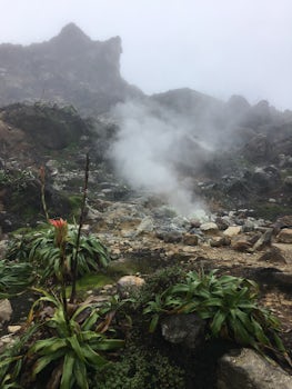Smoking fumeroles in the crater of La Soufriere on Guadeloupe.