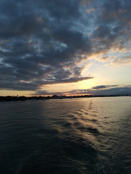 Sunset over the harbor in Nassau.