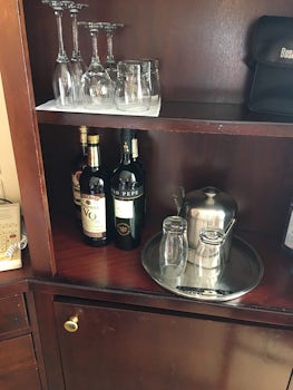 On this 54 day cruise, we were able to request bottles of liquor. Having never done this, I was assuming they would be the mini-bar kind. No...full size.