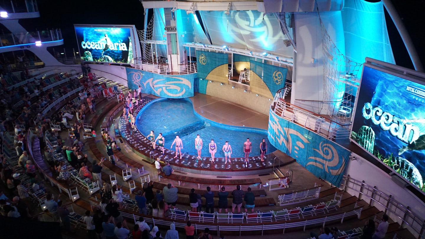 View from Deck 8 Aqua Theatre Suite during the Oceanaria Show! The kids lov