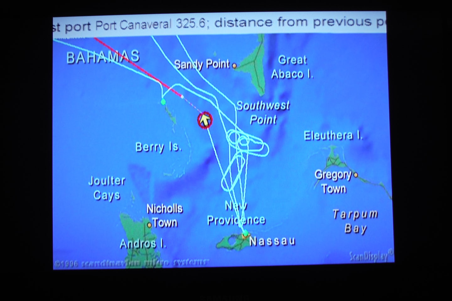 Due to weather, we couldn't dock for two days, this was our route circl