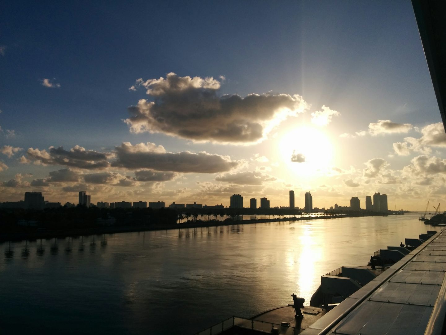 Sunrise while arriving to port of Miami on last day of cruise. Beautiful!!