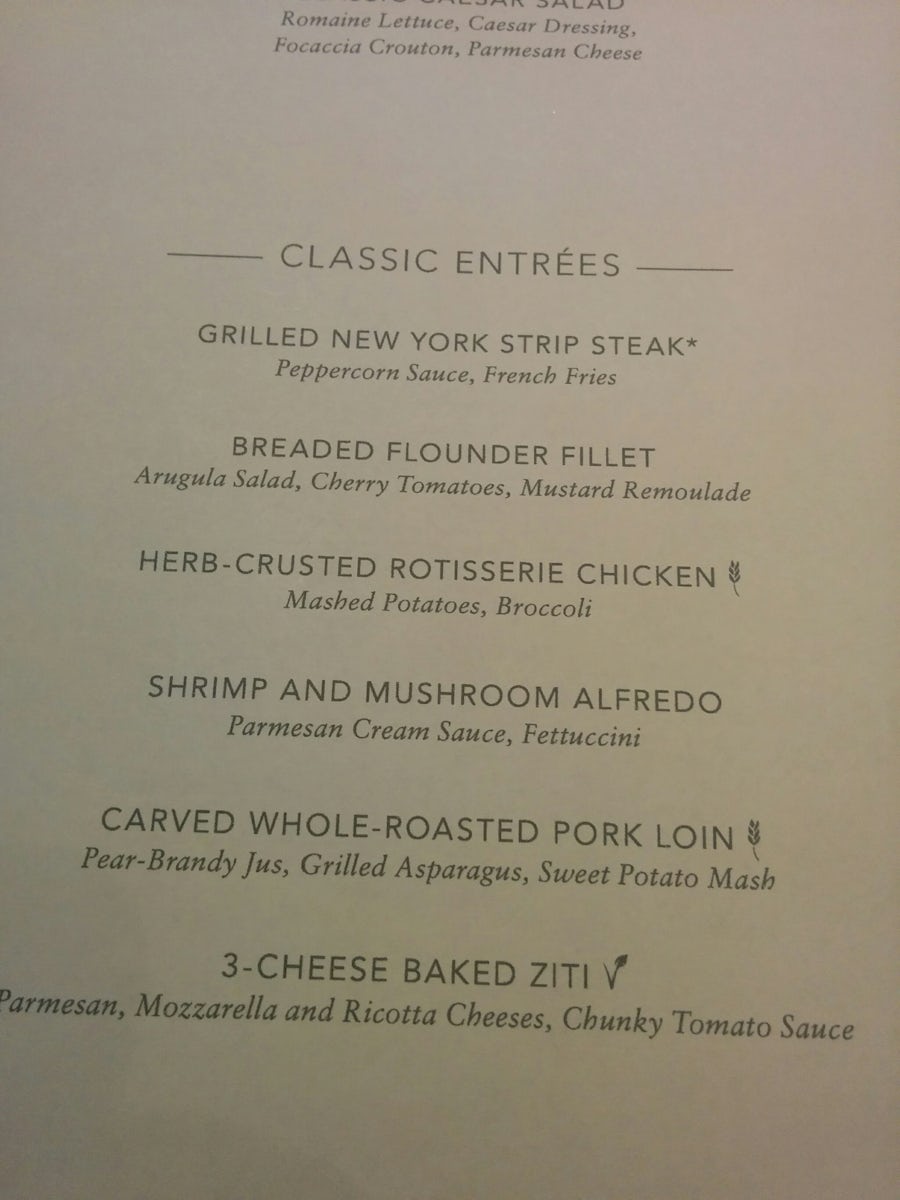Classic entrees offered daily at the Taste, Savour or Manhattan MDR