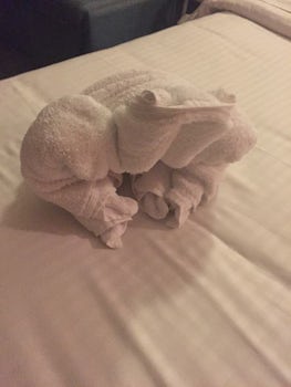 Always a cute towel creature on our bed at night!